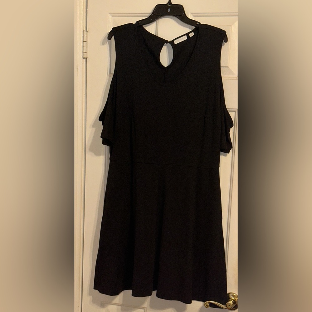 New York and Co. Jet black cold shoulder skater dress.